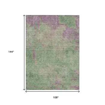 9' X 12' Artichoke Green And Eggplant Abstract Washable Indoor Outdoor Area Rug