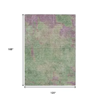 10' X 14' Artichoke Green And Eggplant Abstract Washable Indoor Outdoor Area Rug