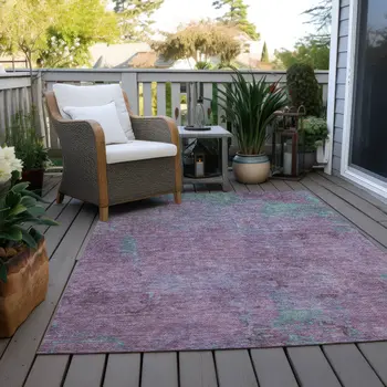 5' X 8' Lavender And Teal Blue Abstract Washable Indoor Outdoor Area Rug