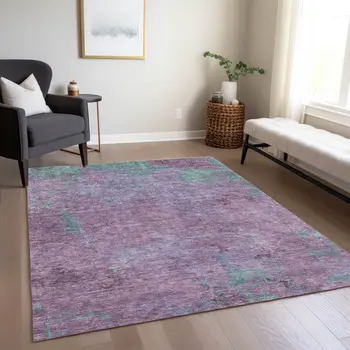 5' X 8' Lavender And Teal Blue Abstract Washable Indoor Outdoor Area Rug