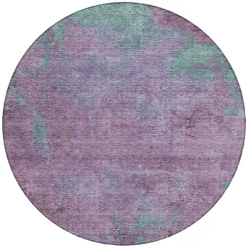 8' Lavender And Teal Blue Round Abstract Washable Indoor Outdoor Area Rug