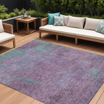 10' X 14' Lavender And Teal Blue Abstract Washable Indoor Outdoor Area Rug