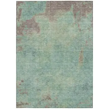 3' X 5' Pale Aqua And Taupe Abstract Washable Indoor Outdoor Area Rug