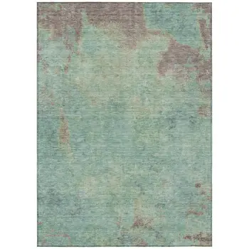 3' X 5' Pale Aqua And Taupe Abstract Washable Indoor Outdoor Area Rug