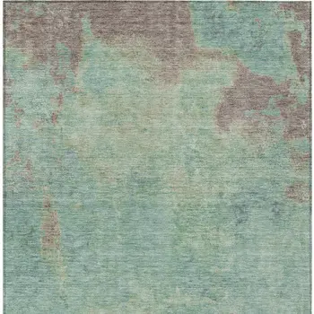 3' X 5' Pale Aqua And Taupe Abstract Washable Indoor Outdoor Area Rug