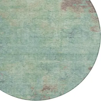 8' Pale Aqua And Taupe Round Abstract Washable Indoor Outdoor Area Rug