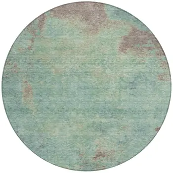 8' Pale Aqua And Taupe Round Abstract Washable Indoor Outdoor Area Rug