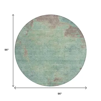 8' Pale Aqua And Taupe Round Abstract Washable Indoor Outdoor Area Rug