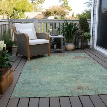 8' X 10' Pale Aqua And Taupe Abstract Washable Indoor Outdoor Area Rug