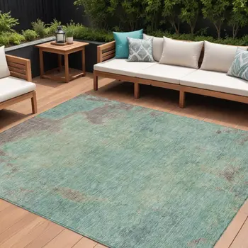 10' X 14' Pale Aqua And Taupe Abstract Washable Indoor Outdoor Area Rug