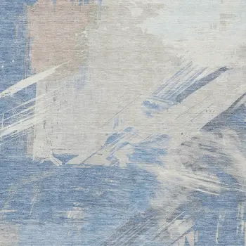 8' X 10' Denim Blue Beige And Ivory Abstract Washable Indoor Outdoor Area Rug