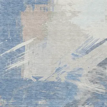 10' X 14' Denim Blue Beige And Ivory Abstract Washable Indoor Outdoor Area Rug