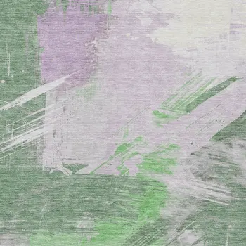 5' X 8' Green Lavender And Ivory Abstract Washable Indoor Outdoor Area Rug