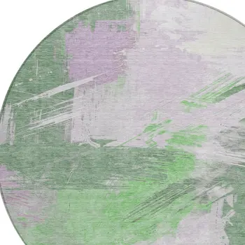 8' Green Lavender And Ivory Round Abstract Washable Indoor Outdoor Area Rug