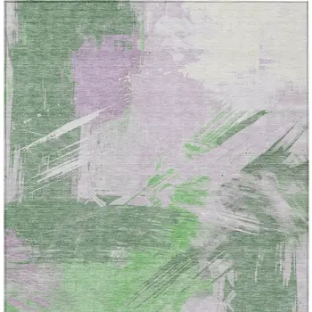 8' X 10' Green Lavender And Ivory Abstract Washable Indoor Outdoor Area Rug