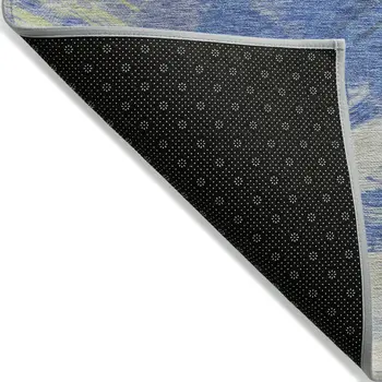 3' X 5' Navy Blue Green And Ivory Abstract Washable Indoor Outdoor Area Rug