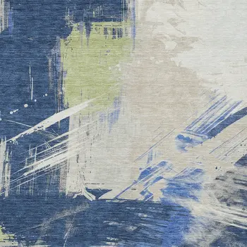 3' X 5' Navy Blue Green And Ivory Abstract Washable Indoor Outdoor Area Rug