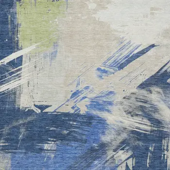 10' X 14' Navy Blue Green And Ivory Abstract Washable Indoor Outdoor Area Rug