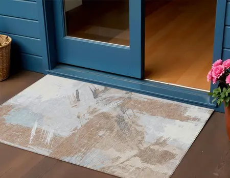 3' X 5' Rust Gray And Ivory Abstract Washable Indoor Outdoor Area Rug