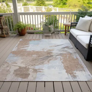 5' X 8' Rust Gray And Ivory Abstract Washable Indoor Outdoor Area Rug