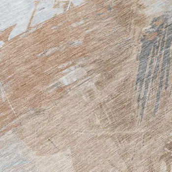 8' Rust Gray And Ivory Round Abstract Washable Indoor Outdoor Area Rug