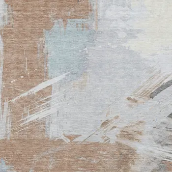 9' X 12' Rust Gray And Ivory Abstract Washable Indoor Outdoor Area Rug