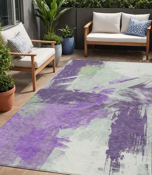 5' X 8' Purple Mint Green And Ivory Abstract Washable Indoor Outdoor Area Rug