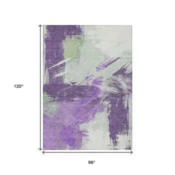 8' X 10' Purple Mint Green And Ivory Abstract Washable Indoor Outdoor Area Rug