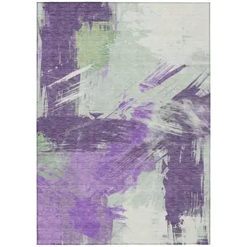 8' X 10' Purple Mint Green And Ivory Abstract Washable Indoor Outdoor Area Rug