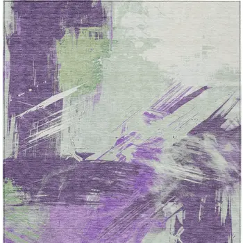 8' X 10' Purple Mint Green And Ivory Abstract Washable Indoor Outdoor Area Rug