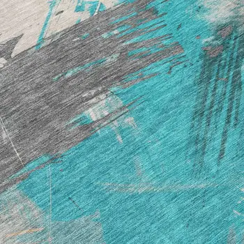5' X 8' Teal Blue Charcoal And Beige Abstract Washable Indoor Outdoor Area Rug