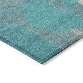 8' X 10' Teal Blue Charcoal And Beige Abstract Washable Indoor Outdoor Area Rug