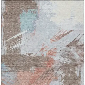 3' X 5' Taupe Copper And Ivory Abstract Washable Indoor Outdoor Area Rug