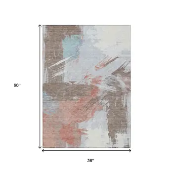 3' X 5' Taupe Copper And Ivory Abstract Washable Indoor Outdoor Area Rug