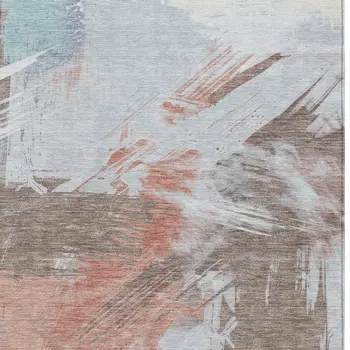 3' X 5' Taupe Copper And Ivory Abstract Washable Indoor Outdoor Area Rug