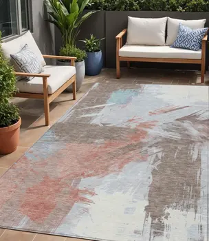 5' X 8' Taupe Copper And Ivory Abstract Washable Indoor Outdoor Area Rug