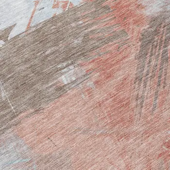 8' Taupe Copper And Ivory Round Abstract Washable Indoor Outdoor Area Rug
