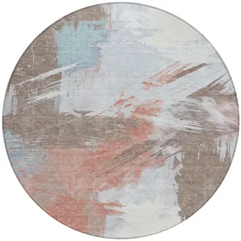 8' Taupe Copper And Ivory Round Abstract Washable Indoor Outdoor Area Rug