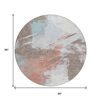8' Taupe Copper And Ivory Round Abstract Washable Indoor Outdoor Area Rug