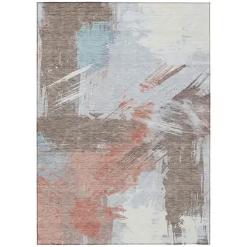 8' X 10' Taupe Copper And Ivory Abstract Washable Indoor Outdoor Area Rug