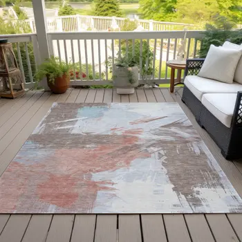8' X 10' Taupe Copper And Ivory Abstract Washable Indoor Outdoor Area Rug