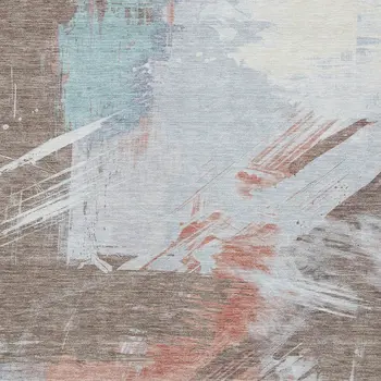 9' X 12' Taupe Copper And Ivory Abstract Washable Indoor Outdoor Area Rug