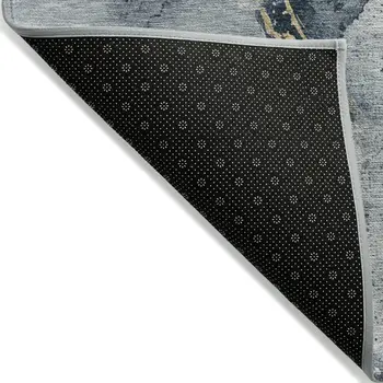 9' X 12' Graphite And Gold Abstract Washable Indoor Outdoor Area Rug