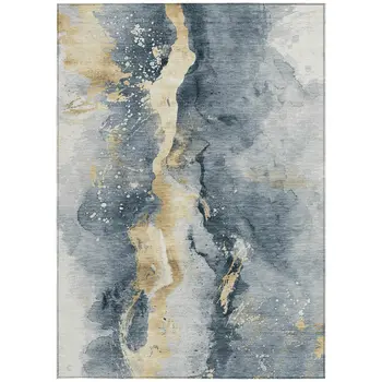 10' X 14' Graphite And Gold Abstract Washable Indoor Outdoor Area Rug