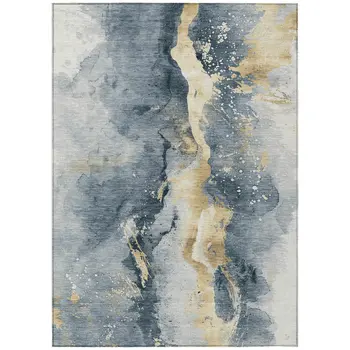 10' X 14' Graphite And Gold Abstract Washable Indoor Outdoor Area Rug