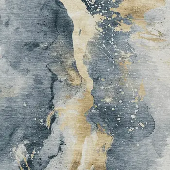 10' X 14' Graphite And Gold Abstract Washable Indoor Outdoor Area Rug
