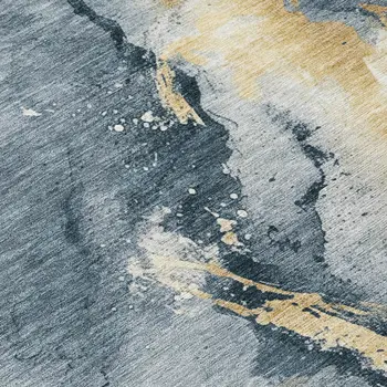 10' X 14' Graphite And Gold Abstract Washable Indoor Outdoor Area Rug