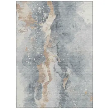 5' X 8' Gray Beige And Olive Green Abstract Washable Indoor Outdoor Area Rug