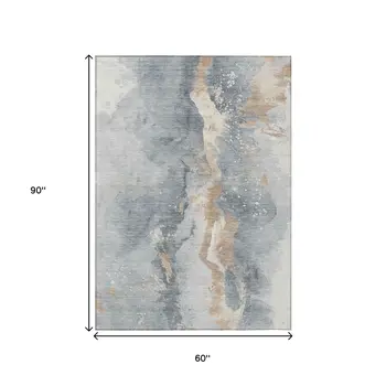 5' X 8' Gray Beige And Olive Green Abstract Washable Indoor Outdoor Area Rug