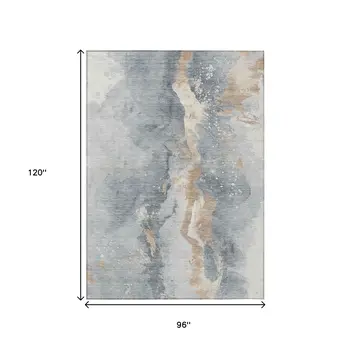 8' X 10' Gray Beige And Olive Green Abstract Washable Indoor Outdoor Area Rug